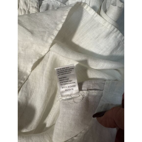 MALVIN I Love 100% Linen Top Blouse Womens S White V-Neck Button Front Pintuck - Picture 9 of 11